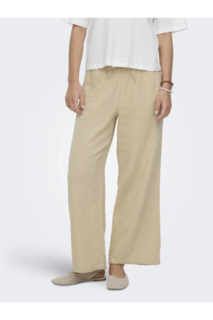 wide leg high waist casual broek beige
