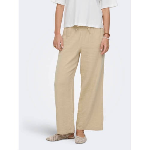 ONLY wide leg high waist casual broek beige afbeelding