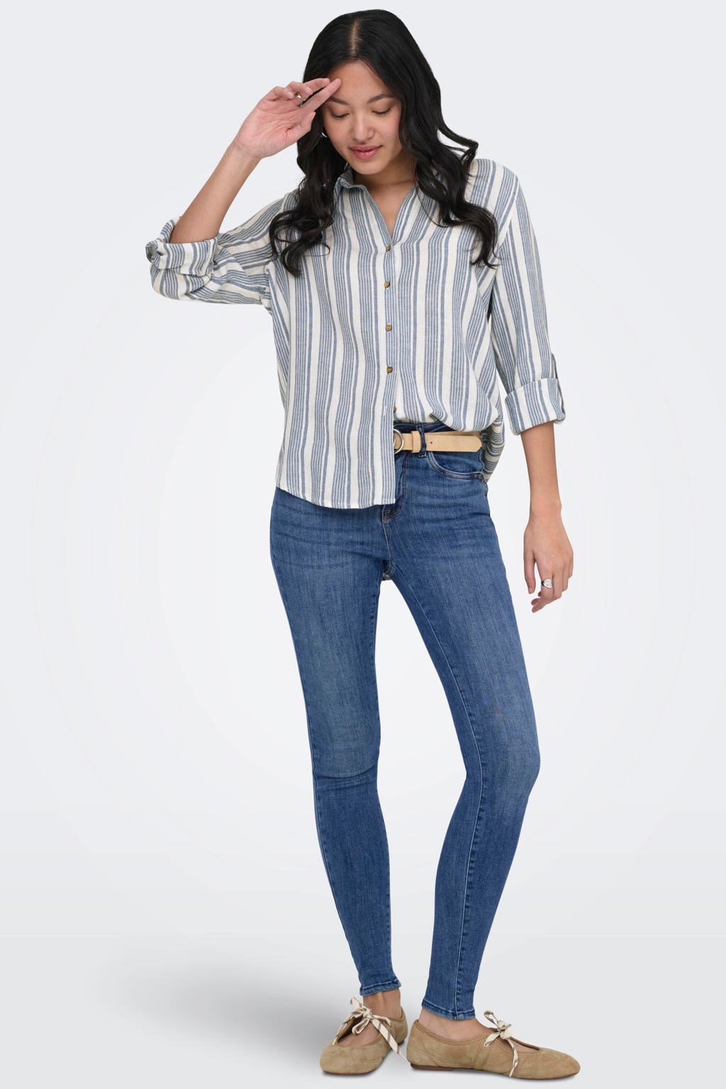 Medium blue denim dames ONLY Onlpower Mid Waist Push Up Ank Det Dnm skinny jeans met regular waist en effen