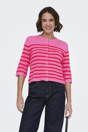 gestreepte vest roze gebreid