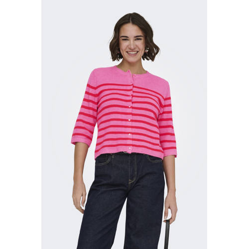 ONLY gestreepte vest roze gebreid afbeelding