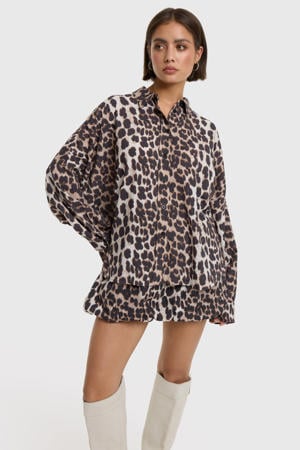 blouse met panterprint bruin