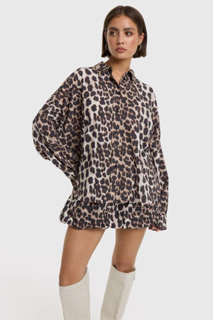 blouse met panterprint bruin