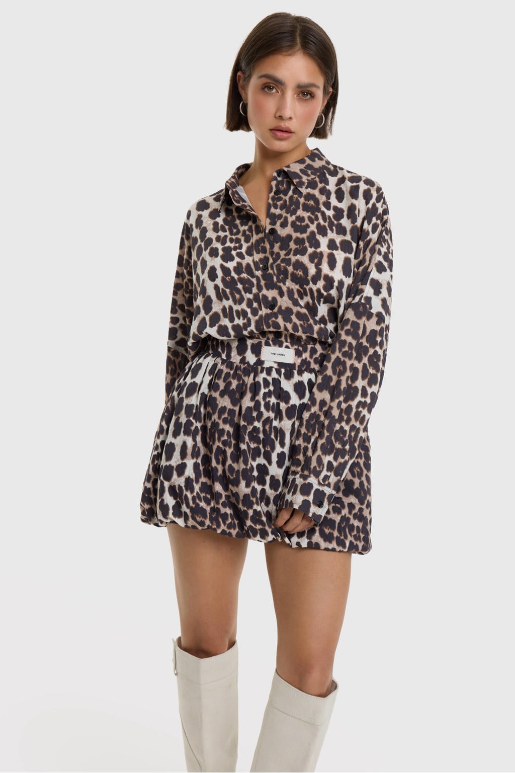 Bruin en ecru dames Alix the Label rok met panterprint gemaakt van rayon