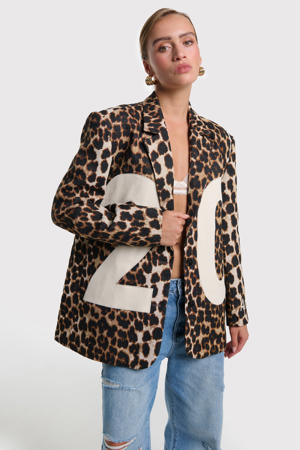 regular blazer met backprint met panterprint bruin