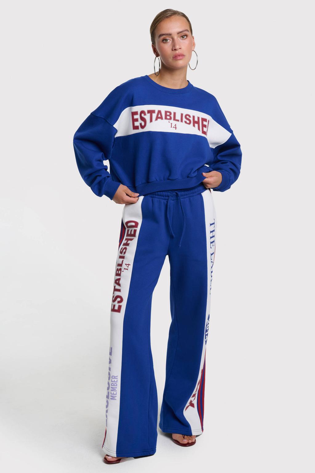 Blauw, wit en rode dames Alix the Label wide leg regular waist broek met elastische tailleband met koord en effen
