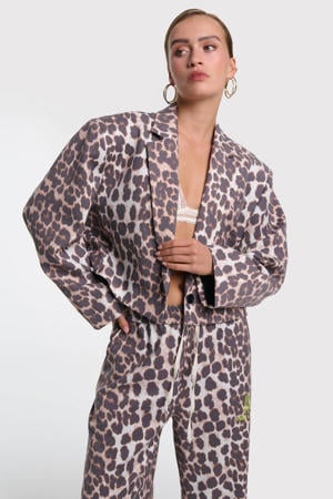 cropped blazer met dierenprint bruin