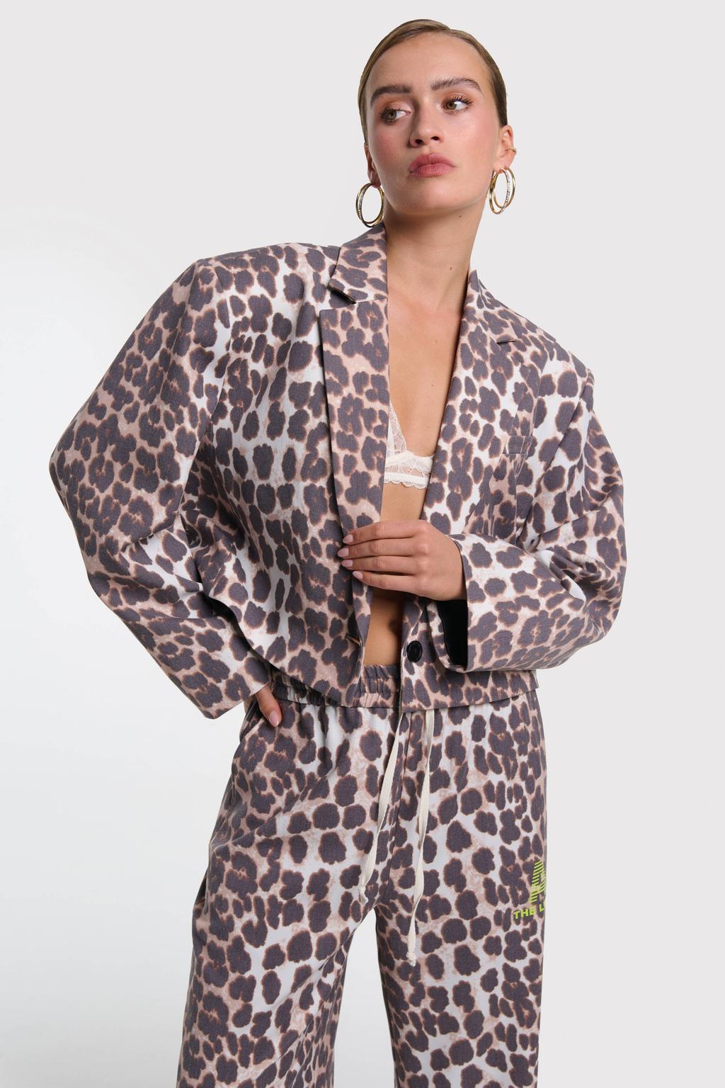 Bruin en zwarte dames Alix the Label cropped blazer met dierenprint, lange mouwen, reverskraag en knoopsluiting