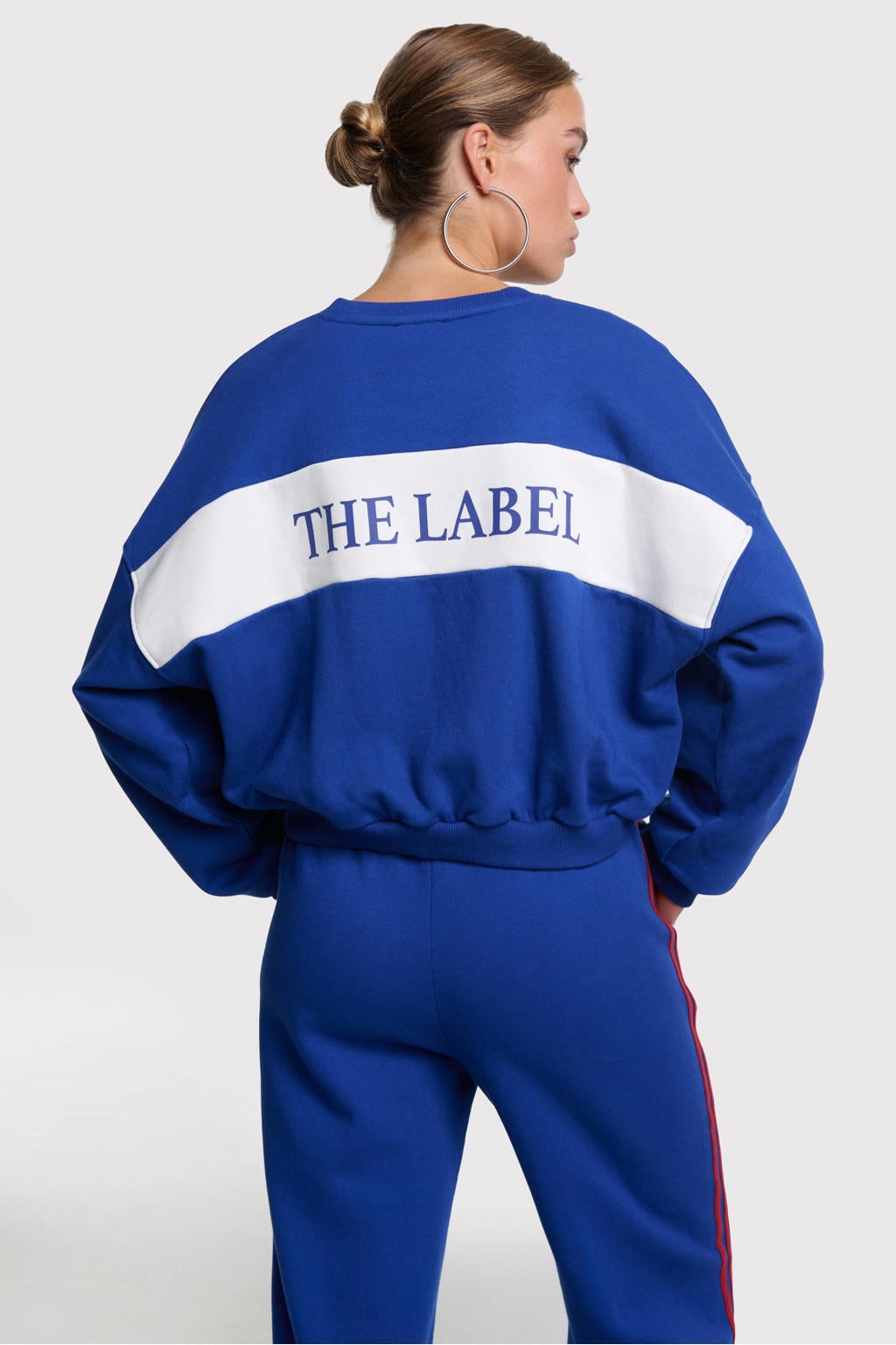 Blauw en witte dames Alix the Label sweater met backprint, lange mouwen en ronde hals