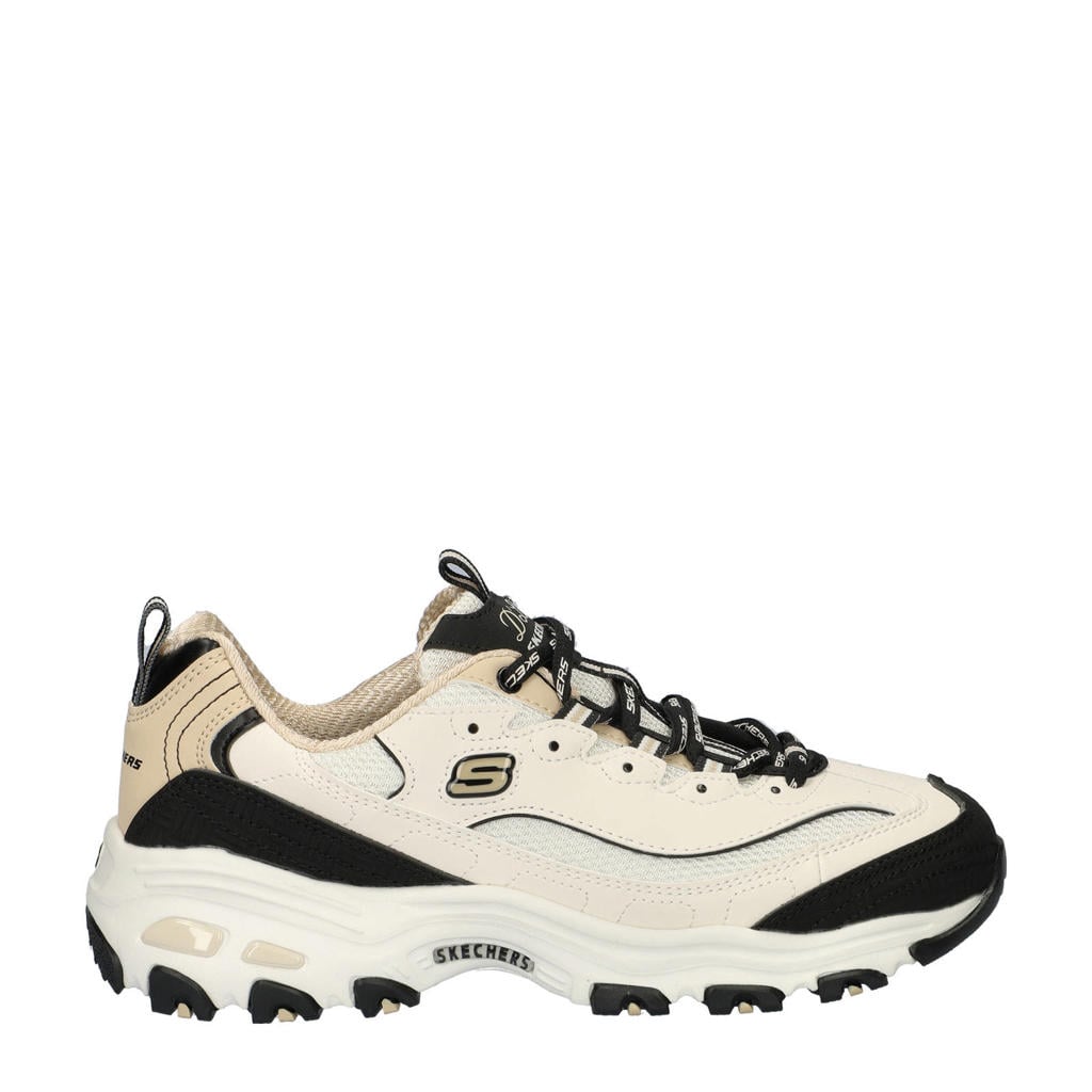 Ecru en zwarte dames Skechers D'Lites chunky sneakers van imitatieleer en textiel met veters