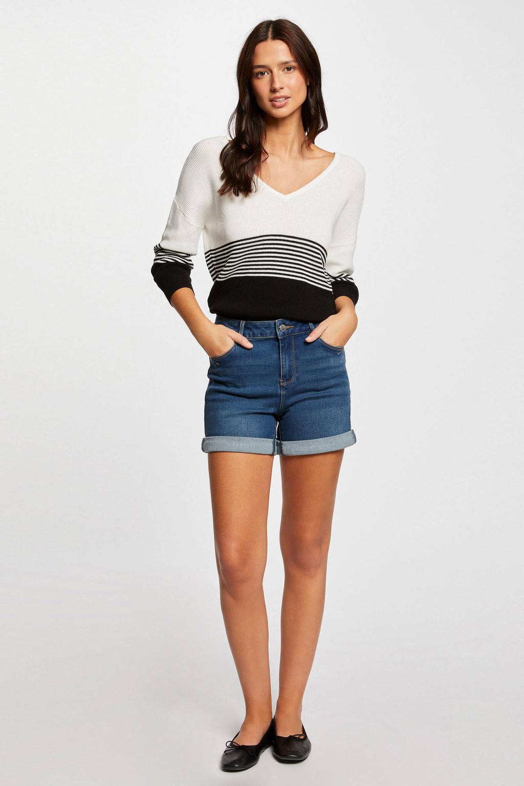 Medium blue denim dames Morgan straight high waist short van denim met rits- en knoopsluiting