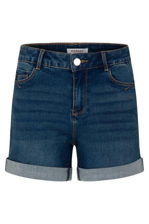 straight high waist short medium blue denim