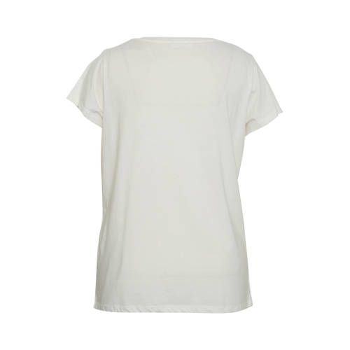 Paprika gebloemde T-shirt ecru met pailletten afbeelding