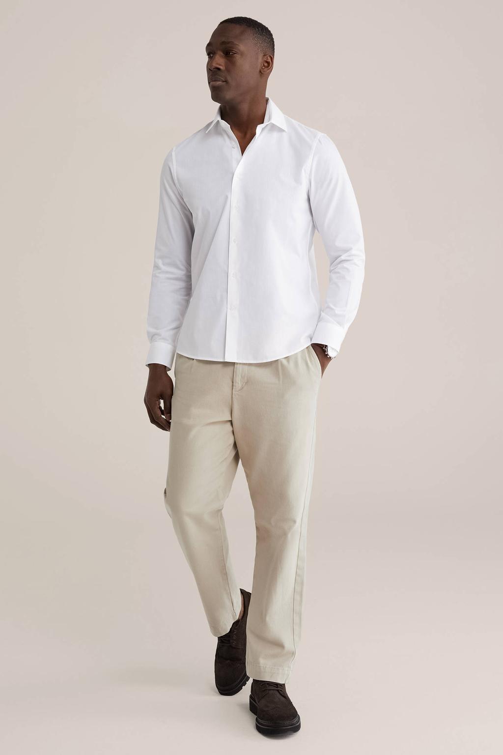 Witte heren WE Fashion regular casual overhemd van katoen met effen, lange mouwen, klassieke kraag en knoopsluiting