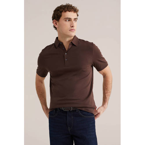 WE Fashion slim polo donkerbruin afbeelding