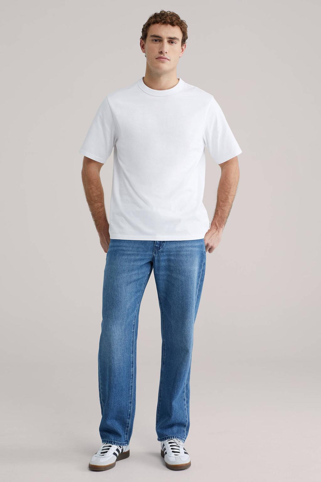 Witte heren WE Fashion Blue Ridge relaxed T-shirt van katoen met effen, korte mouwen en ronde hals