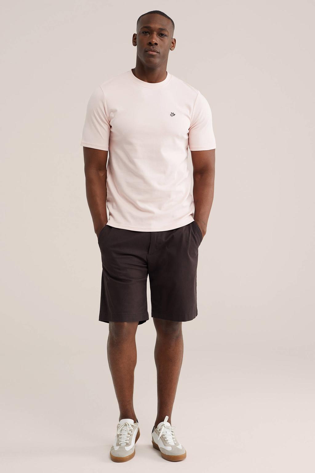 Lichtroze heren WE Fashion regular T-shirt van katoen met effen, korte mouwen en ronde hals