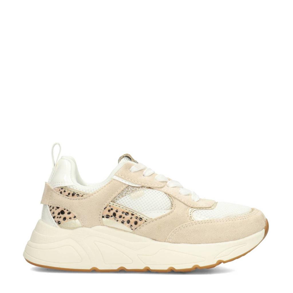 Beige meisjes POSH by Poelman Rosie chunky sneakers van imitatieleer met veters