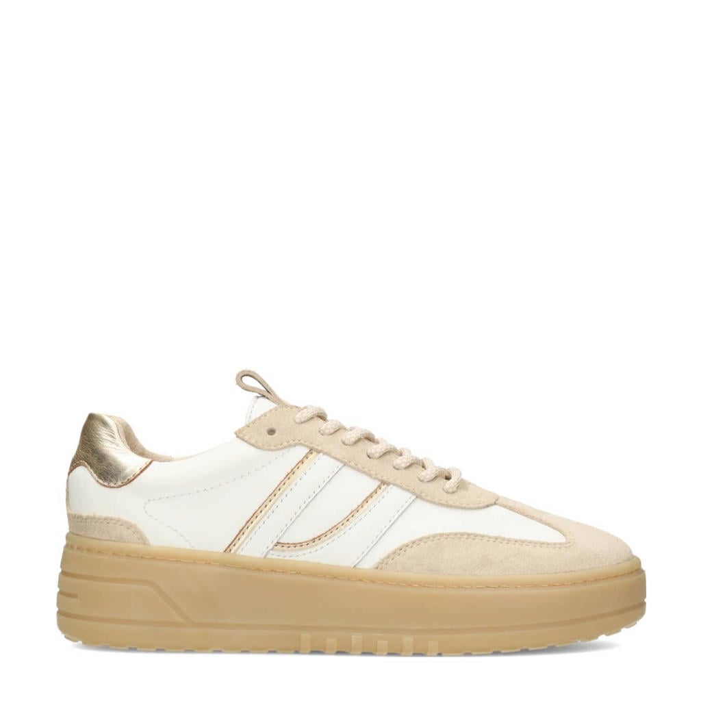 Beige en ecru dames Poelman Anemone leren sneakers met veters