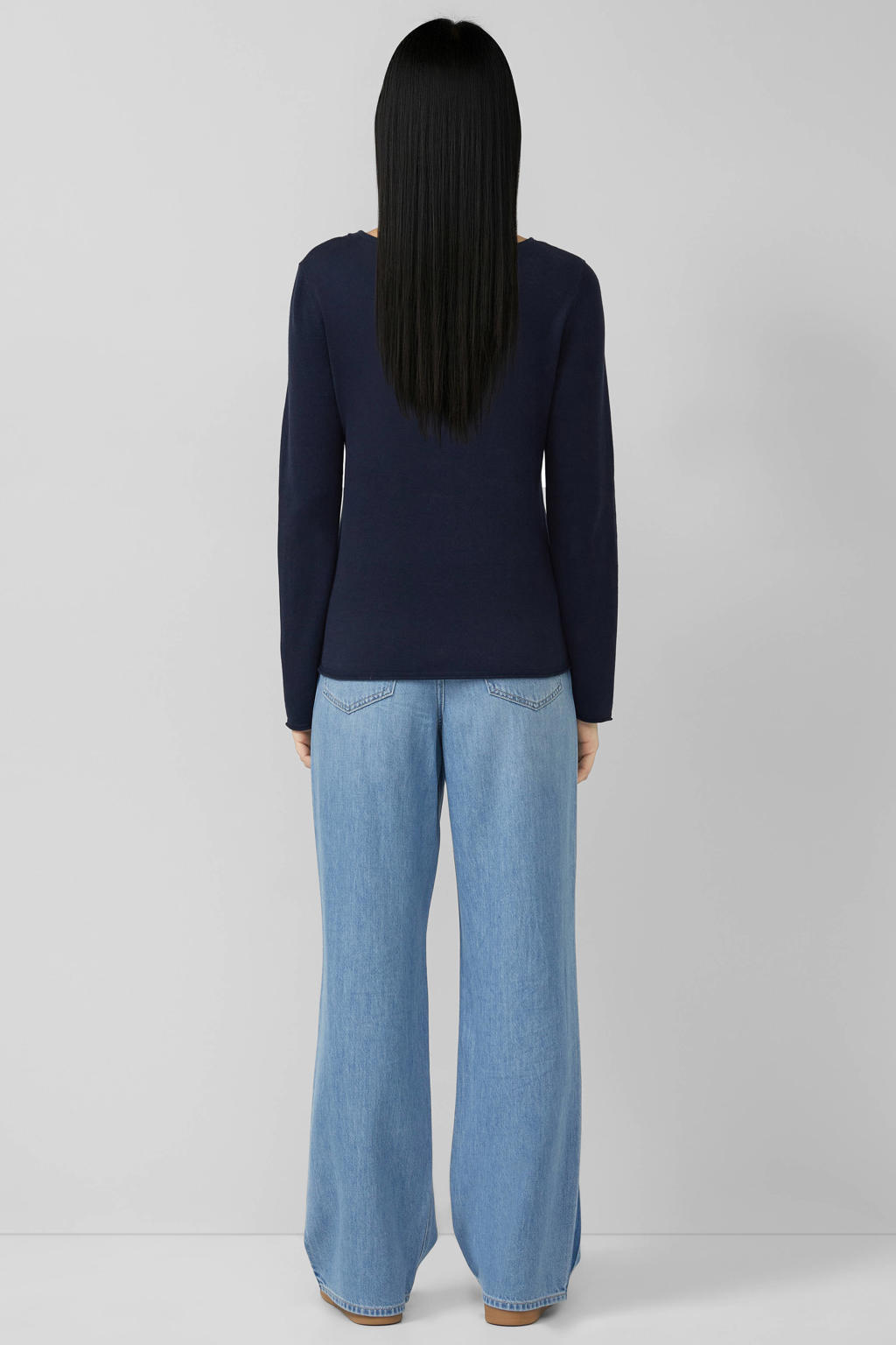 Marineblauw dames s.Oliver longsleeve blauw van katoen met effen, lange mouwen en ronde hals
