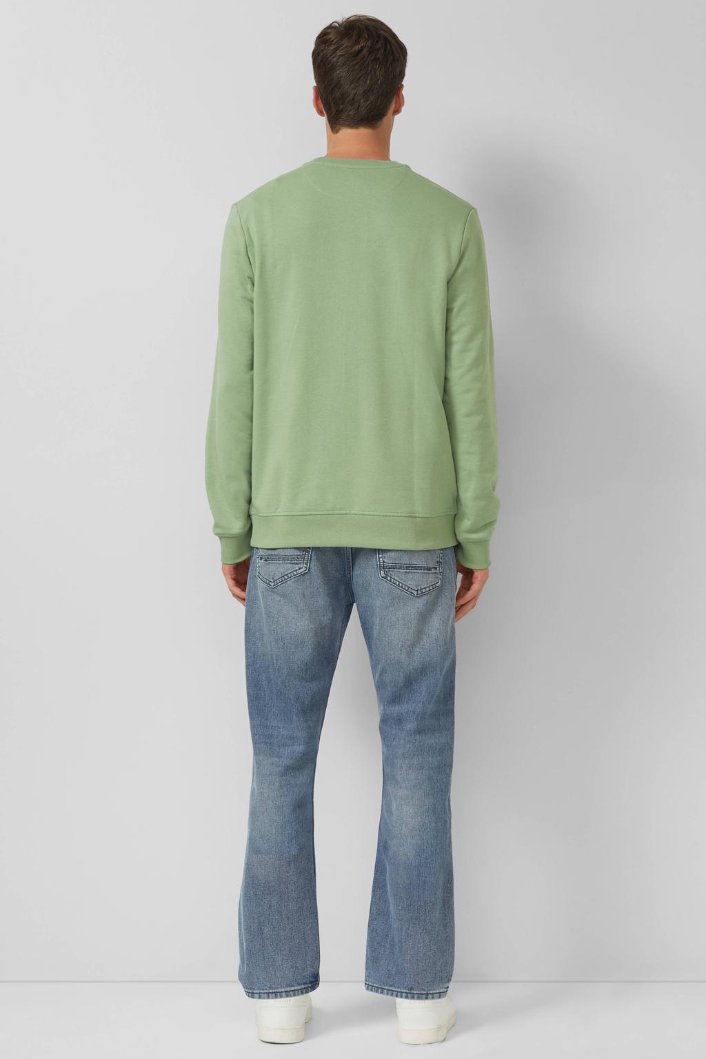 Lichtgroene heren s.Oliver sweater met effen, lange mouwen, ronde hals en geribde boorden