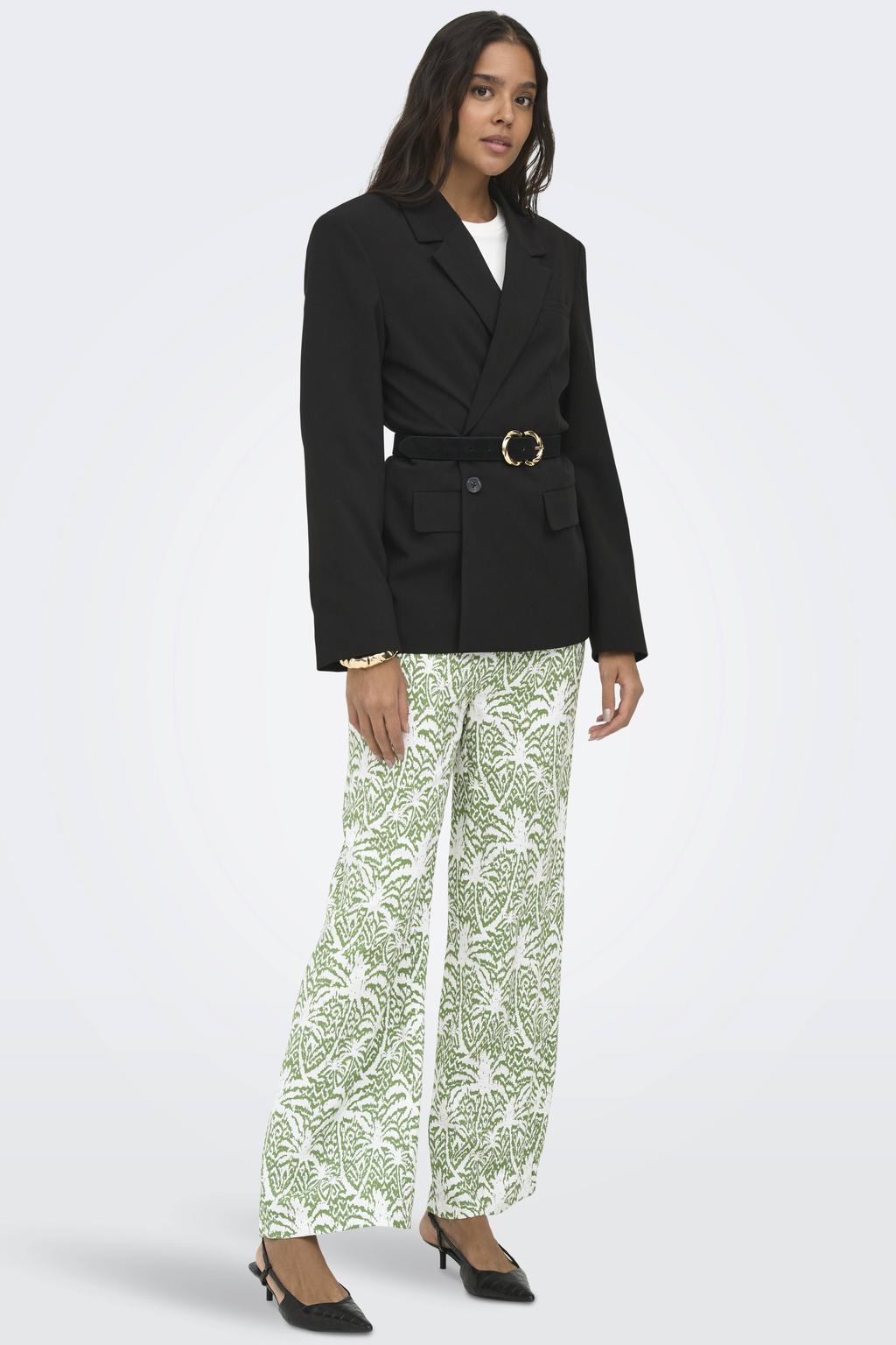 Groen en witte dames JDY straight regular waist casual broek van viscose met elastische tailleband