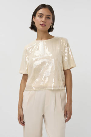 top beige met pailletten