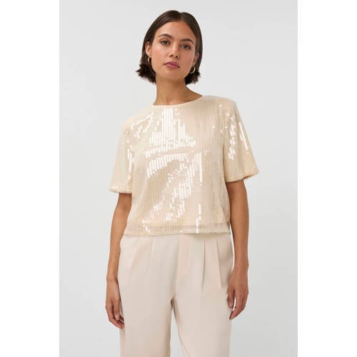 Studio AMAYA top beige met pailletten afbeelding