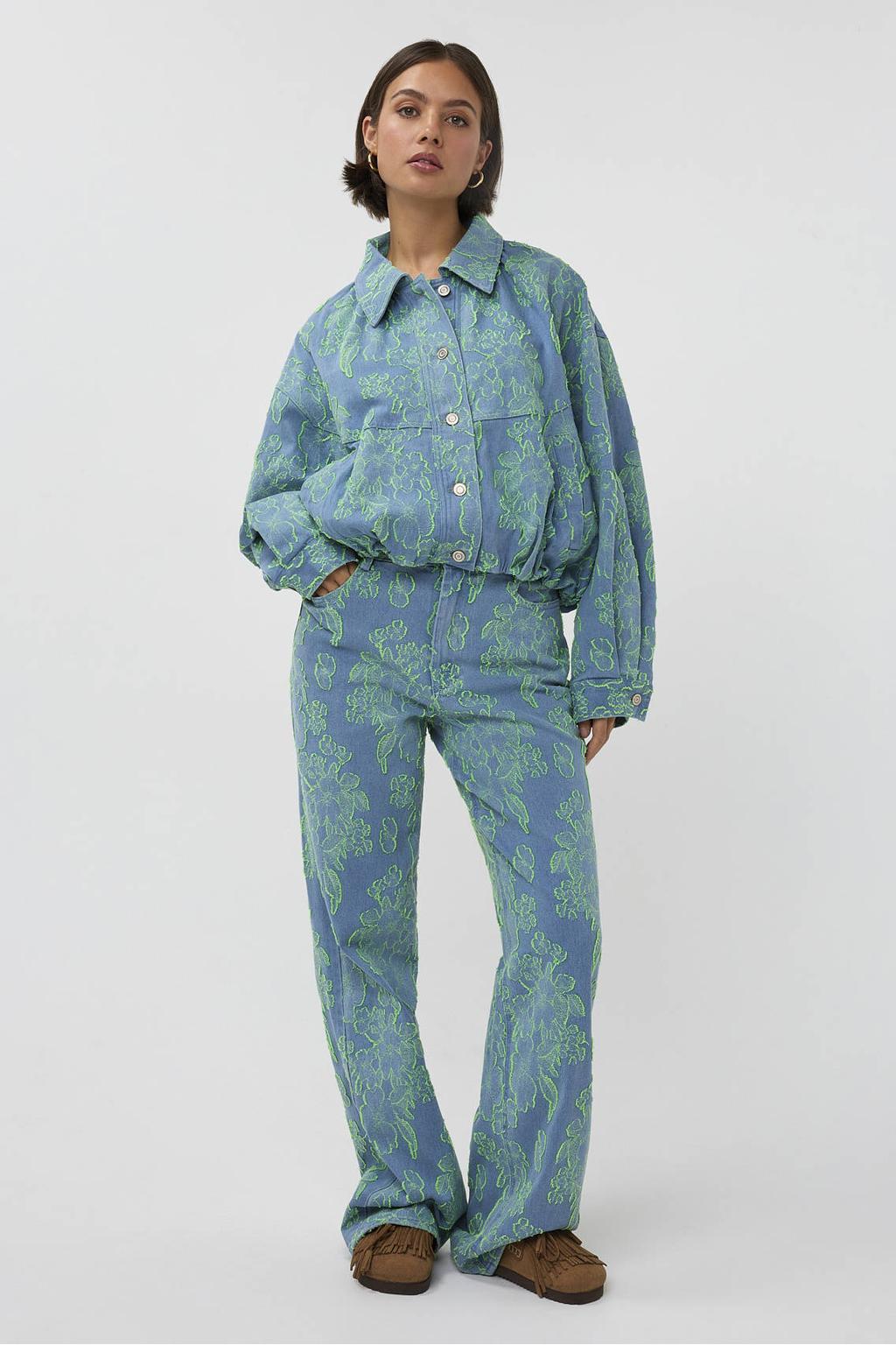 Light blue en limegroene dames Studio AMAYA Anna high waist gebloemde loose fit jeans van denim