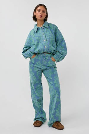 Anna high waist gebloemde loose fit jeans light blue denim