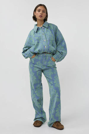 Anna high waist gebloemde loose fit jeans light blue denim