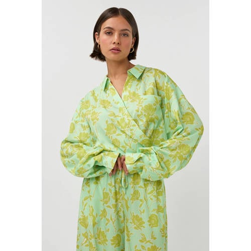 Studio AMAYA wide leg high waist gebloemde broek groen afbeelding