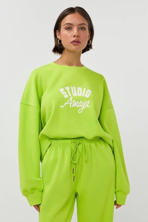 wide leg high waist broek limegroen
