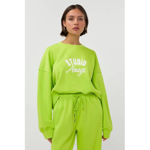 Studio AMAYA wide leg high waist broek limegroen afbeelding