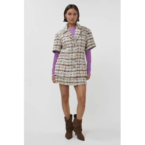 Studio AMAYA tweed geruit regular blazer ecru afbeelding