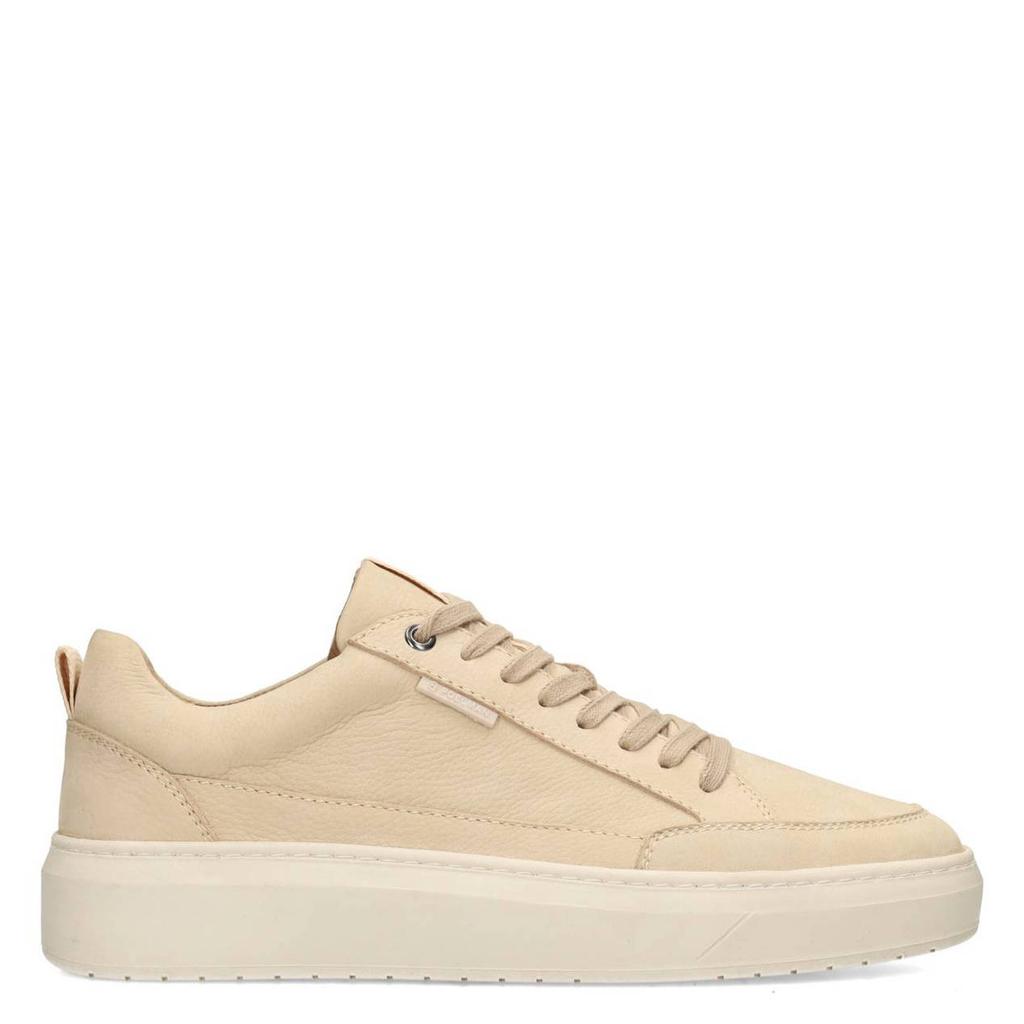 Beige heren Poelman Enzo leren sneakers met veters