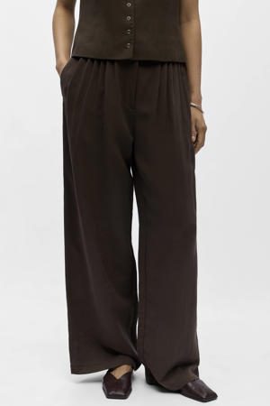 Objmolly wide leg high waist broek donkerbruin