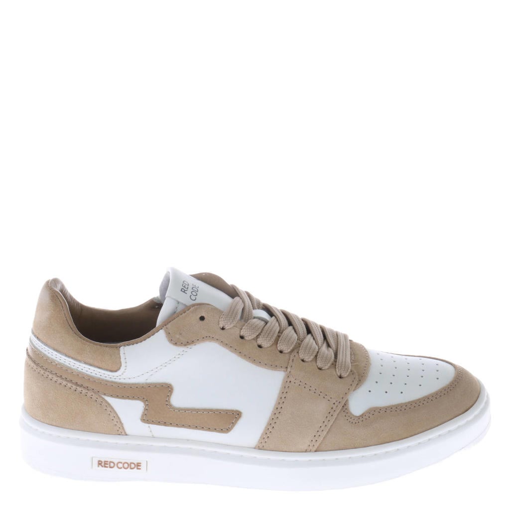 Beige en witte jongens Red Code suède sneakers met veters