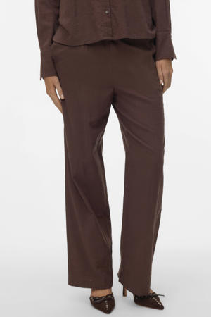 wide leg regular waist casual broek donkerbruin