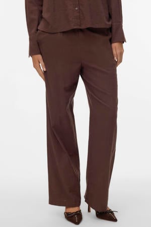 wide leg regular waist casual broek donkerbruin