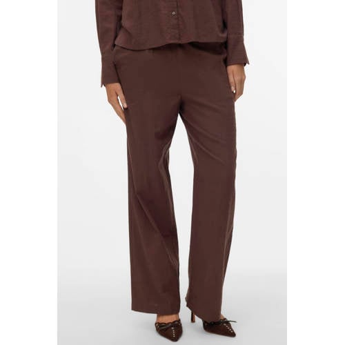 VERO MODA wide leg regular waist casual broek donkerbruin afbeelding
