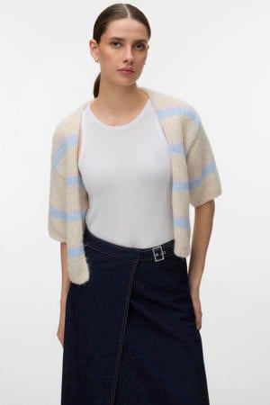 gestreepte gebreid vest ecru