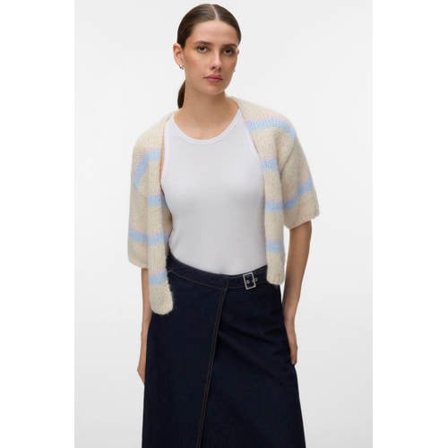 VERO MODA gestreepte gebreid vest ecru afbeelding