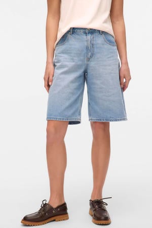 wide leg regular waist denim jort light blue denim