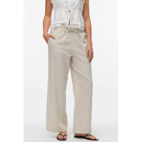 VERO MODA wide leg regular waist casual broek lichtgrijs afbeelding