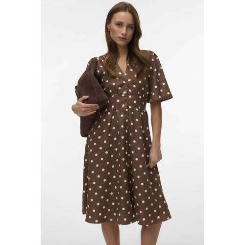 VERO MODA A-lijn jurk met stippen bruin afbeelding