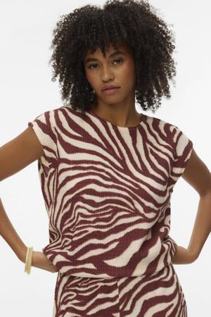 top met zebraprint roodbruin