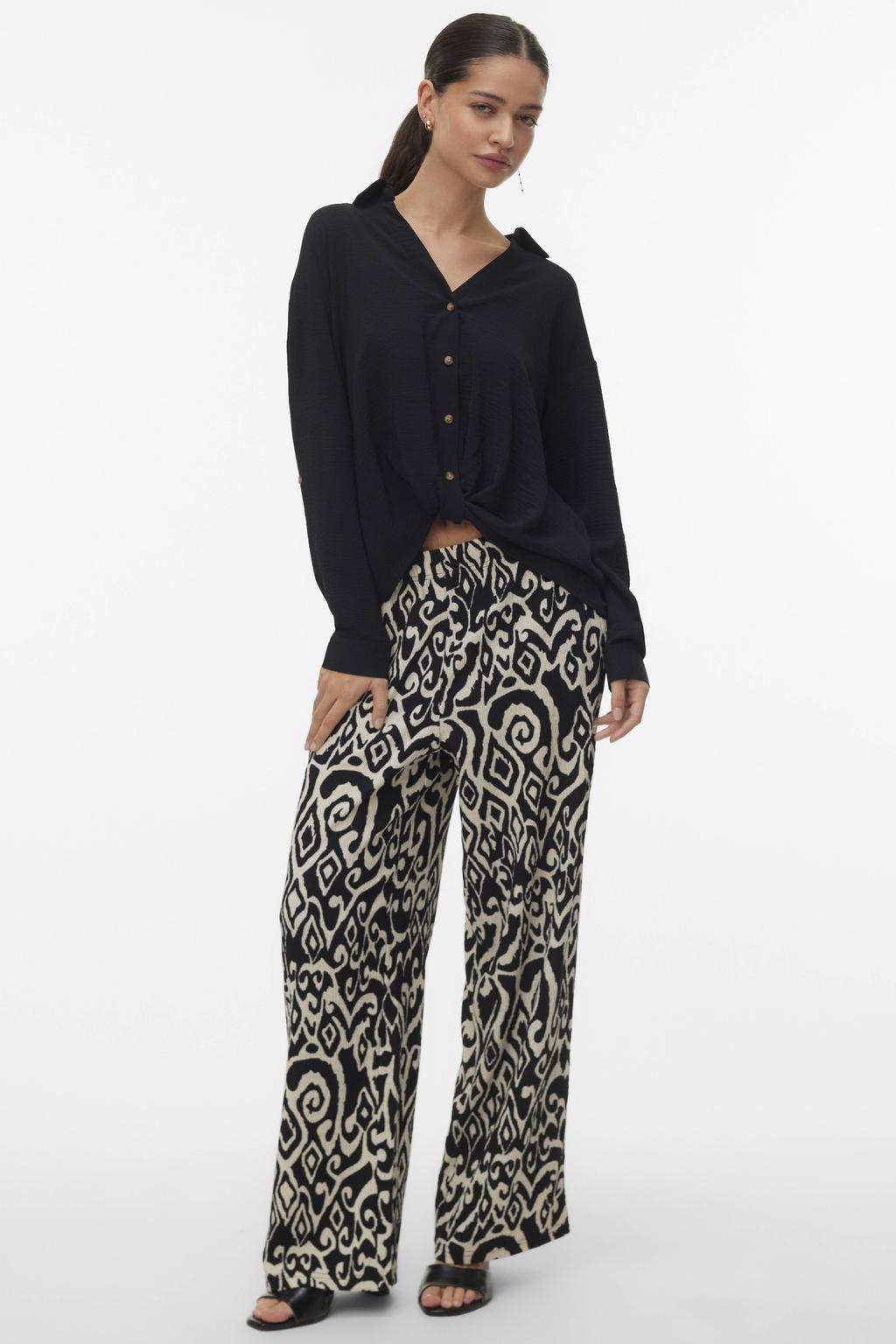 Zwart en witte dames VERO MODA wide leg regular waist casual broek