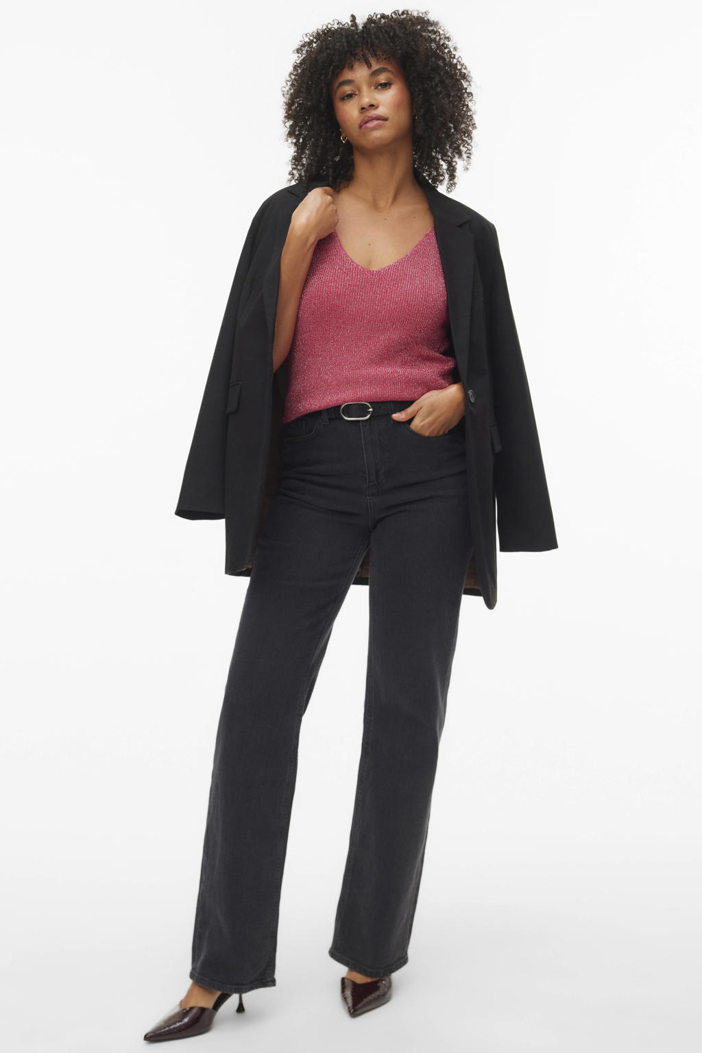 Roze dames VERO MODA mouwloze top gebreid van viscose met effen en ronde hals