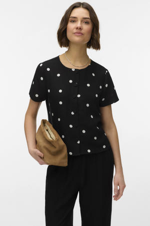 blouse met stippen zwart